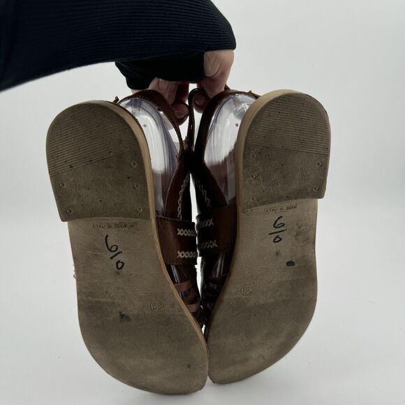 Sundance Brown Woven Leather Embroidered Sandals EU 38 US Size 7.5 Made In Italy - Picture 8 of 9